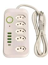 Filtro de Linha Régua Extensão 5 Tomadas 6 Usb Botão ONOFF Cabo 2M Bivolt E105U