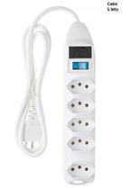 Filtro De Linha Régua Extensão Com 5 Tomadas 2P+T Cabo 5 Metros Bivolt