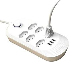 Filtro de Linha Régua Extensão com 6 Tomadas 3 USB Com Botão On/Off Cabo 2m 110-220 Bivolt Potência 2500w Segurança e Suporta Altas Temperaturas