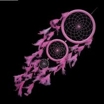 Filtro Dos Sonhos Grande 3 AROS Penas natural rosa Hippie apanhador