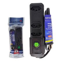 Filtro linha naticon 3 tomadas 2p+t preto