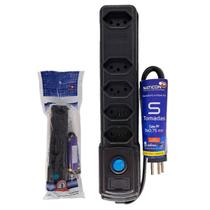 Filtro linha naticon 5 tomadas 2p+t preto