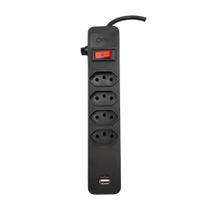 Filtro Linha Regua Extensão 4 Entradas Usb OEX Preto Filtro Linha Regua Extensão 4 Entradas Usb OEX Preto