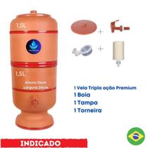 Filtro Purificador de Barro 3 Litros(1,5L+1,5L)+ 1 Vela de Tripla Ação Compacto e Natural