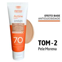 Filtro Solar Tom 2 Pele MORENA Actine FPS70 Efeito Base Toque Seco Antioleosidade 40g Actine