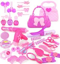 Fingir jogar criança compõem brinquedos 7 pçs conjunto de maquiagem rosa princesa cabeleireiro simulação brinquedo p