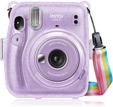 Fintie Protective Clear Case para Fujifilm Instax Mini 11 Instant Film Camera - Crystal Hard PVC Cover with Removable Rainbow Shoulder Strap, Glittering Purple