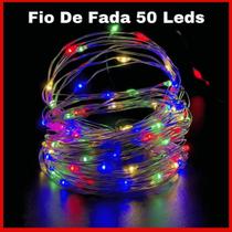 Fio De Fada 50 Leds Decoração Cordão De Luz 5mts Colorido Funciona a Pilha