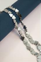 Fio de Hematita Prata em Formato de Coração com Furo Lateral de 8mm - Ideal para Bijuterias