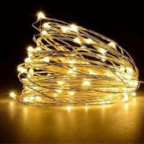 Fio de Led Branco Quente Com 50 Lâmpadas a Pilha - Riomaster
