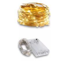 Fio De Led Fada Cordão 5 Metros 50 Leds Branco Quente Pilha