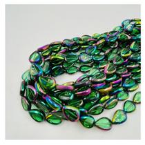 Fio de Pedras 15x10mm 28un Gota Verde Irisado 30cm Arte