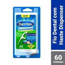 Fio Dental Dentek Floss Picks Triple Clean Advanced Dispenser com 60 unidades