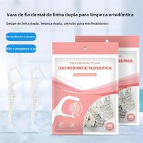 Fio Dental Ortodôntico De Linha Dupla, 100 Peças, Suporte Dental, Fio De Aço, Palito Para Limpeza