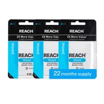 Fio dental Reach Waxed, sem sabor, pacote com 3, 105 ml, sem PFAS