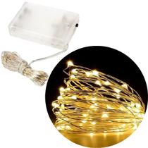Fio Fada 30 Lâmpadas Cordão LED Luz Amarelo 3 Metros Á Pilha