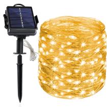 Fio Fada Cordão Pisca Pisca Solar Decoração Enfeite Luzes de Natal Jardim 200 Lâmpadas 20m Colorido ou Dourado