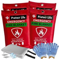 Fire Blanket Protect Life Emergency 40x40cm em fibra de vidro (pacote com 4)