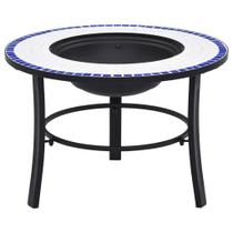 Fire Pit vidaXL Aço de mosaico cerâmico azul e branco 68x68cm Fire Pit vidaXL Aço de mosaico cerâmico azul e branco 68x68cm