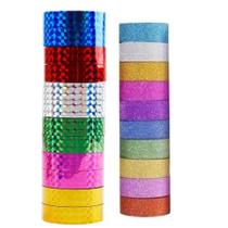 Fita adesiva colorida com glitter Washi Tape Durex holográfico Decorado Enfeite Artesanato Fitas Ade Fita adesiva colorida com glitter Washi Tape Durex holográfico Decorado Enfeite Artesanato Fitas Ade