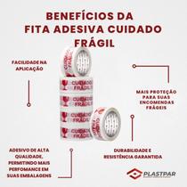 Fita Adesiva Cuidado Frágil 48mm X 100 Metros Kit Com 5 Rolos Delfix