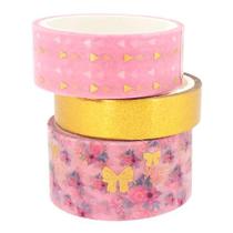 Fita Adesiva Decorada Washi Tape Shine Rosa 3 unidades BRW