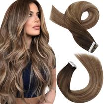 Fita adesiva em extensões de cabelo humano Moresoo Ombre de marrom escuro a marrom Fita adesiva em extensões de cabelo humano Moresoo Ombre de marrom escuro a marrom