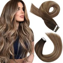 Fita adesiva em extensões de cabelo Moresoo Balayage de marrom escuro a marrom