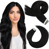 Fita adesiva em extensões de cabelo Moresoo Black Human Hair 60cm 50g