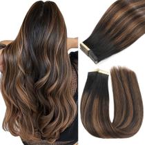 Fita adesiva em extensões de cabelo YDDM Balayage, preto natural a marrom castanho, 40 cm, 20 unidades, cabelo humano 100% Remy