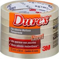 Fita Adesiva Embalagem 3M Durex 12Mm X 50M Transparente - Kit C/6 Pecas Fita Adesiva Embalagem 3M Durex 12Mm X 50M Transparente - Kit C/6 Pecas