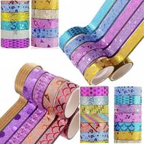 Fita Adesiva Kit 5 Cores Glitter Washi Tape Decoração Scrap Fita Adesiva Kit 5 Cores Glitter Washi Tape Decoração Scrap