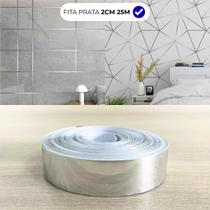 Fita Adesiva Prata Lisa Multiuso 25M Parede Item Decorativo Festas Pisos Box Banheiro 2CM