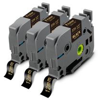 Fita adesiva Pristar TZe-334 12 mm x 8 m dourada em preto, pacote com 3