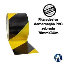 Fita Adesiva PVC Demarcação Zebrada Amarelo e Preto 75mmX30m