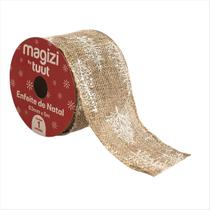 Fita Aramada Bege Com Árvore De Natal Laço Arranjo 63MM X 5M