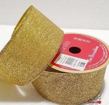 Fita Aramada de Natal 6,3cm x 9m Glitter Ouro Forte -