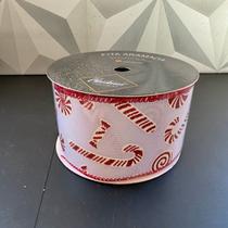 Fita aramada de Natal branca vermelha com bengala doces para laço de árvore enfeite de arvore branco vermelho grande