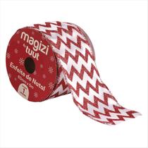 Fita Aramada Listrada Zigue Zague Vermelho Branco 63MM X 5M