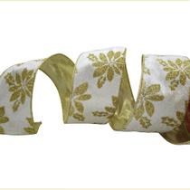 Fita aramada marfim flor dourado ouro 7 metros 63mm natal decoração presente árvore