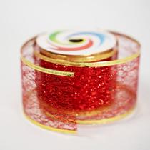 Fita Aramada Vermelha Decoração Natalina 6,3cm x 2,7m