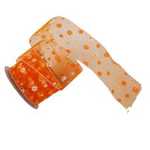 Fita Aramada Voal Laranja com Mini Flores