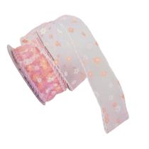 Fita Aramada Voal Rosa com Mini Flores