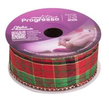 Fita aramada xc025-038 38mm cor 01 xadrez natalino ourela dourada 10 mts Fita aramada xc025-038 38mm cor 01 xadrez natalino ourela dourada 10 mts