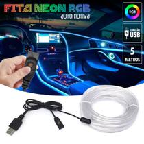 Fita Barra Led P/ Painel RGB Fiat Novo Uno Interna Luz Ambiente Muda Troca Cor Tomada Conector USB