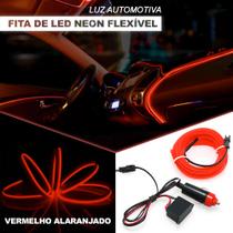 Fita Barra Led P/ Painel Vermelho Alaranjado Ford New Fiesta 2014 2015 2016 2017 2018 5m Metros Flexível Tunning Top