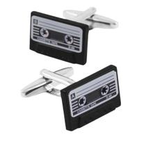 Fita cassete vintage Cufflinks, esmalte preto e prateado Fita cassete vintage Cufflinks, esmalte preto e prateado