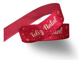 Fita Cetim Feliz Natal Vermelha Laços Presente 22mm x 10m N.5