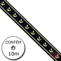 Fita Cetim - Náutica Âncoras Preto 10mm (Rolo 10M) Fita Cetim - Náutica Âncoras Preto 10mm (Rolo 10M)