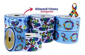 Fita com Estampada Quebra Cabeça Laços Autismo